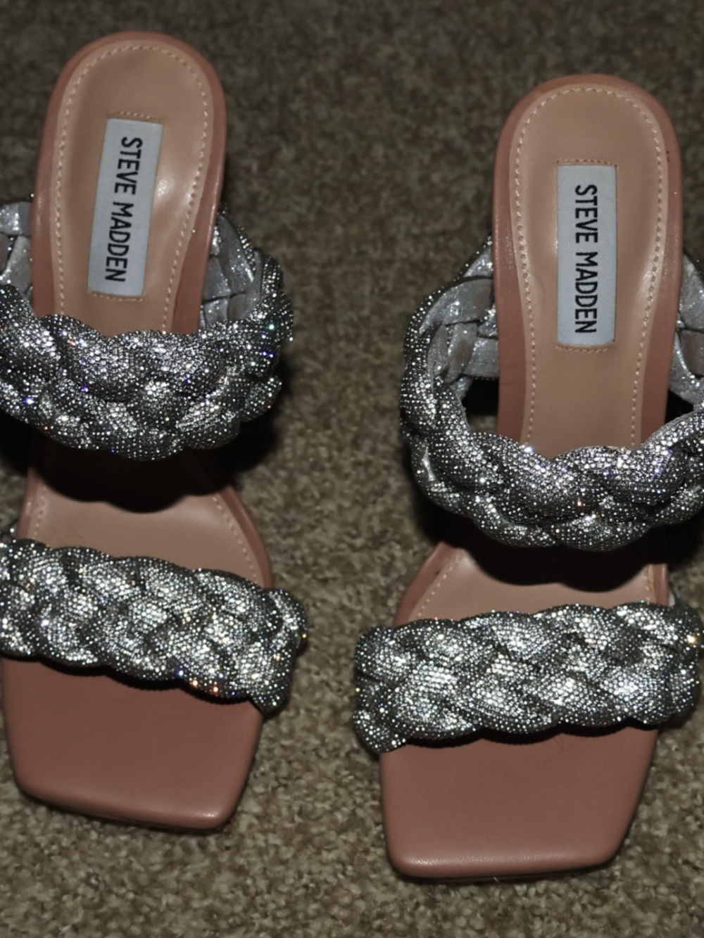 Steve Madden Kenley-R Silver Rhinestone Braided High Heel Sandals